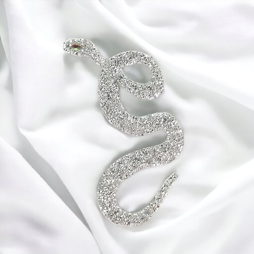 Ecusson serpent en strass argenté, patch bijou pour customisation 17 cm