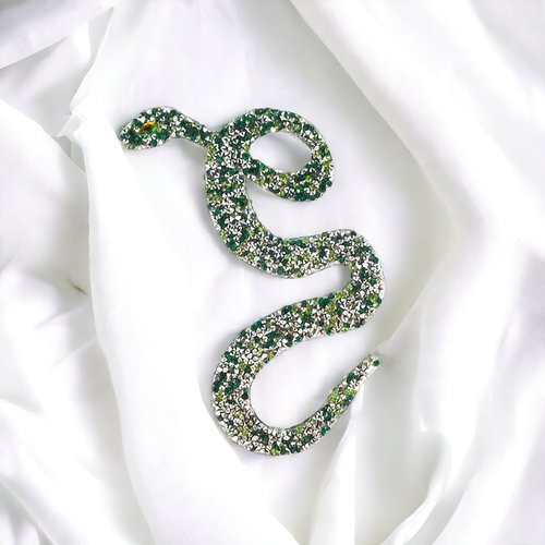 Ecusson serpent en strass vert, patch bijou pour customisation 17 cm