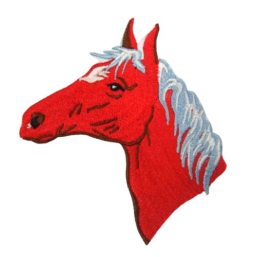 Patch brodé cheval rouge, écusson thermocollant pour customisation de vêtements et accessoires, 10cm