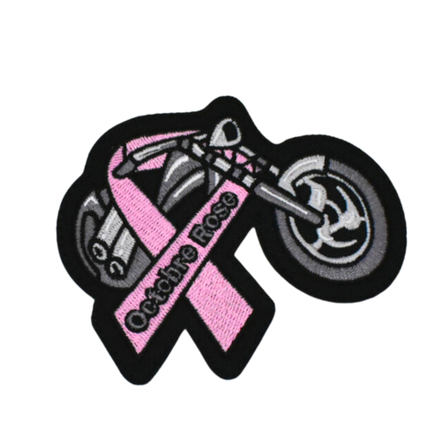 Patch brodé ruban rose, octobre rose,moto, sensibilisation au cancer du sein
