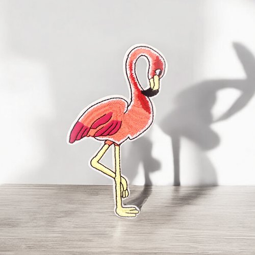 Ecusson flamant rose, patch brodé 15 cm