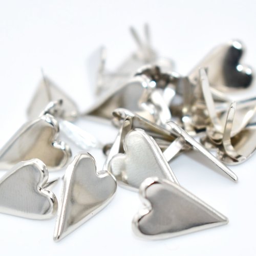 100 brads coeurs métalliques argent, attaches parisiennes pour scrapbooking fabrication de cartes, brads amour saint valentin