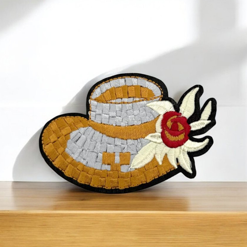 Patch chapeau de paille– ecusson brodé thermocollant vacances plage