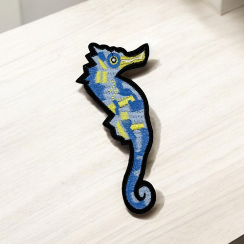Patch brodé hippocampe – écusson thermocollant 14 cm