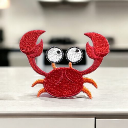 Patch brodé crabe rouge - ecusson thermocollant 7,5 cm