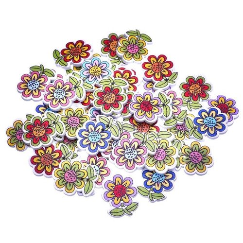 20 boutons tournesols en bois scrapbooking, boutons couture, customisation, 2,5 cm