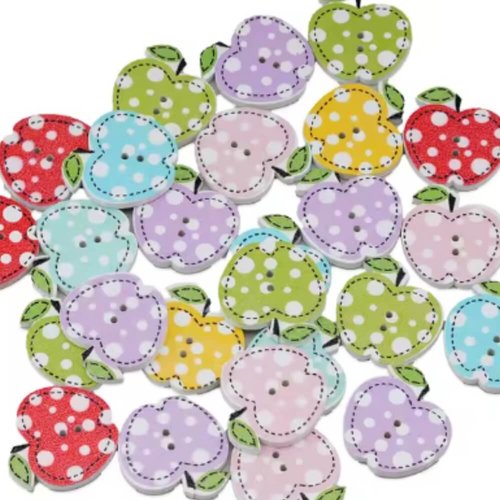 20 boutons pommes en bois scrapbooking, boutons couture, customisation, 2 cm
