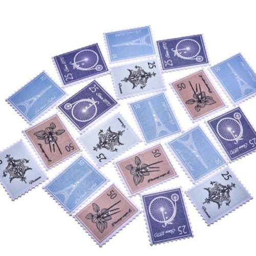 25 boutons timbres france, tour eiffel en bois 3,7 cm - 2 trous