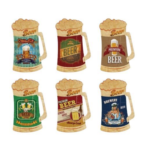 14 boutons chopes de biere en bois 3 cm