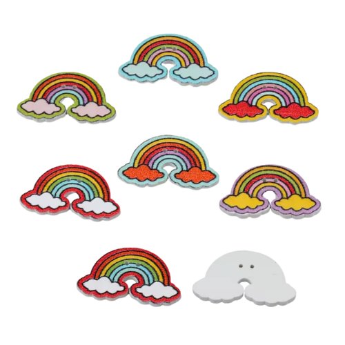 26 boutons arc-en-ciel en bois 3 cm - 2 trous