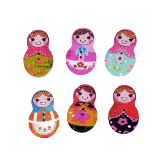 23 boutons poupées russes en bois 3 cm