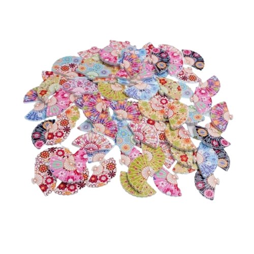 20 boutons éventail en bois peint 3 cm - 2 trous
