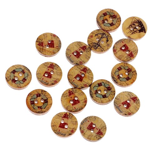 15 boutons mer, océan en bois naturel 2 cm