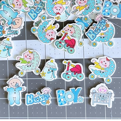 15 boutons bébé garçon en bois pour vos projets couture scrapbooking