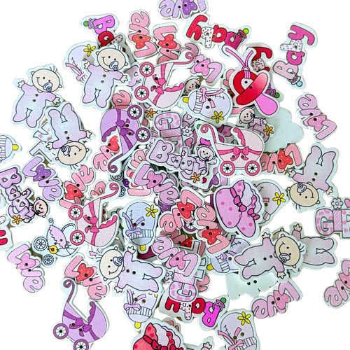 35 boutons bébé fille en bois pour projets couture scrapbooking