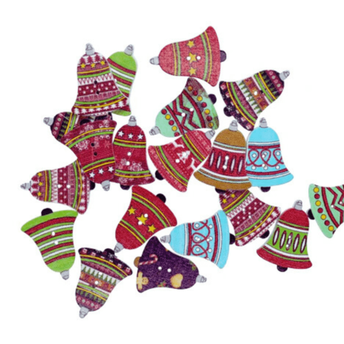 20 boutons noel, cloches en bois 2,3 cm - 2 trous
