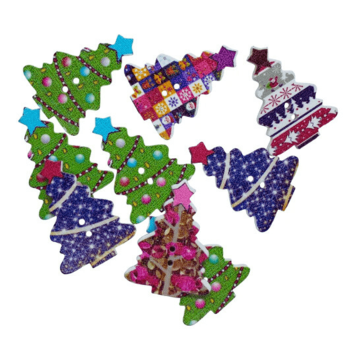 20 boutons en bois sapin de noel 3.5 cm - 2 trous