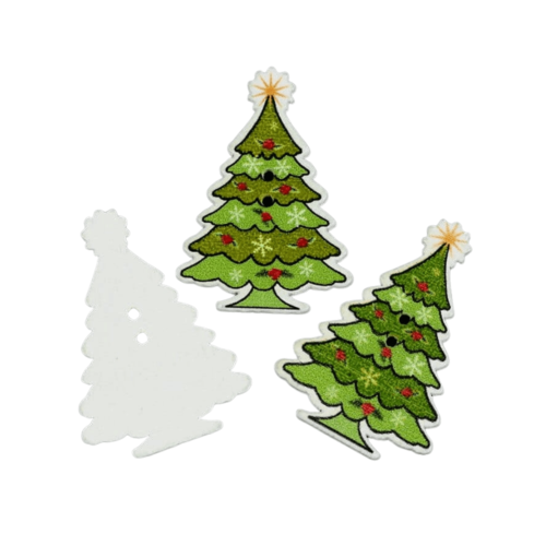 15 boutons en bois sapin de noel 3.5 cm - 2 trous