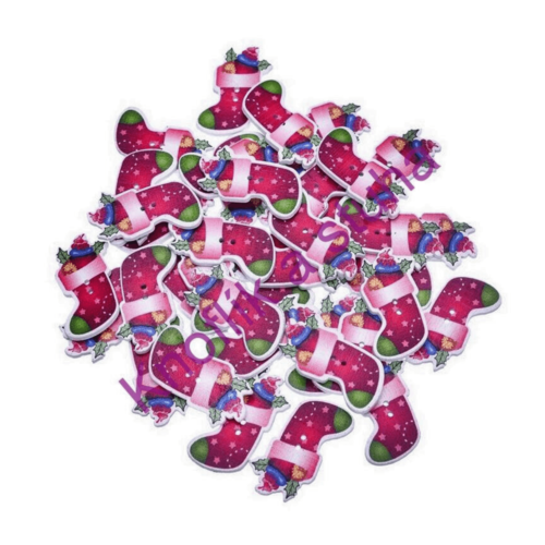 15 boutons en bois chaussettes de noël 3,5 cm