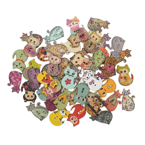 25 boutons chats en bois, projet couture, scrapbooking, diy 3 cm