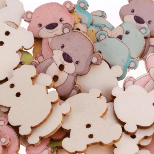 15 boutons oursons rétro en bois, projet scrapbooking , carterie