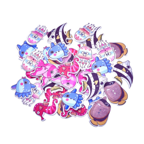 12 boutons poissons, animaux marins, étoiles de mer,  projets couture, boutons scrapbooking