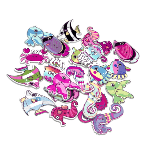 16 boutons poissons, animaux marins, étoiles de mer,  projets couture, boutons scrapbooking