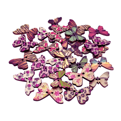 25 boutons papillons en bois, projets couture, papillons scrapbooking