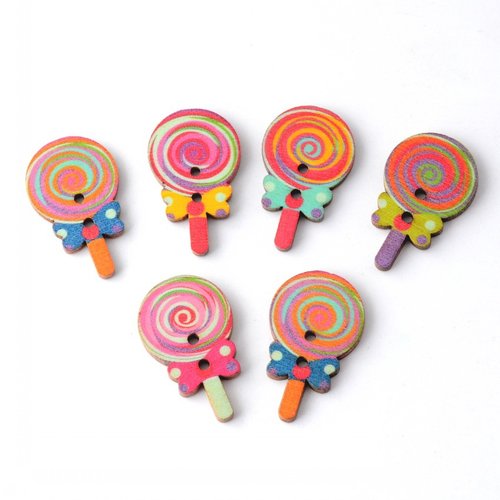 25 boutons sucettes en bois, boutons bonbons, 2,5 cm, projets coutures scrapbooking