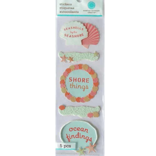 Stickers 3d coquillages, plage, autocollants martha stewart, scrapbooking carterie créative - rare