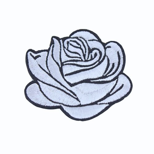 Ecusson brodé patch thermocollant rose grise fleur 7 cm
