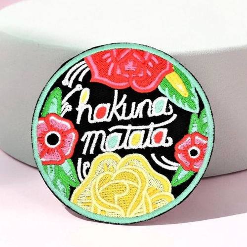 Patch hakuna matata, écusson brodé fleurs pour customisation de vêtements, 8,5 cm