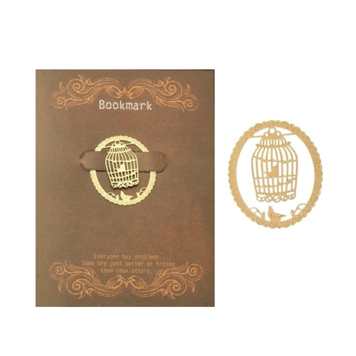 Marque pages en métal doré cage à oiseau