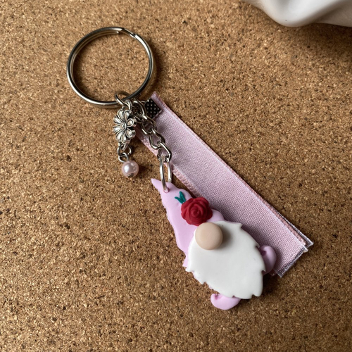 Porte clés gnome rose de printemps