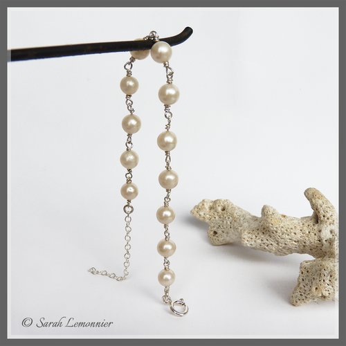 Bracelet en argent et perles de culture blanches rondes - mariage -