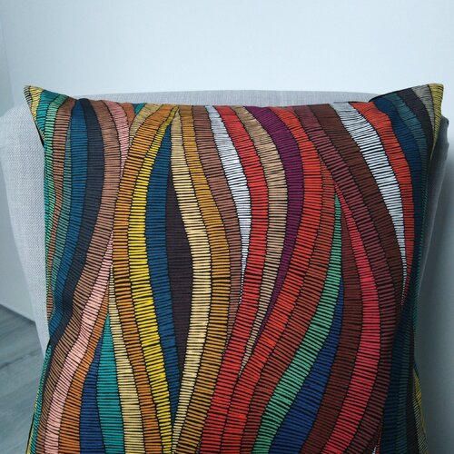 Housse de coussin 40x40, motif africain, ethnique,geometrique, multicolore, bleu, rouge, jaune
