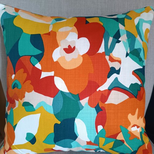Housse de coussin imprimée motif fleuri, géométrique ,30x50cm,40x40cm,coton,colour terracotta,vert sapin,orange