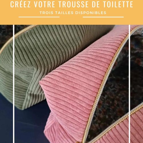 Trousse de toilette personnalisée en velours côtelé ,fait main en france,