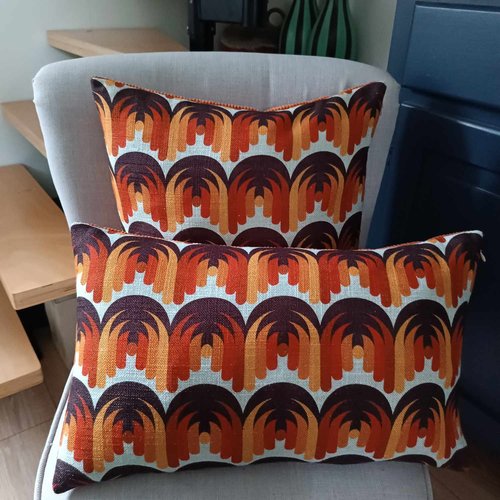 Housse de coussin retro,70s, 100%lin,fait main en france,orange,marron,velours,