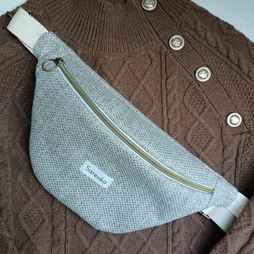 Sac banane en tissu imperméable,fabrication française,sac banane beige,fait main,