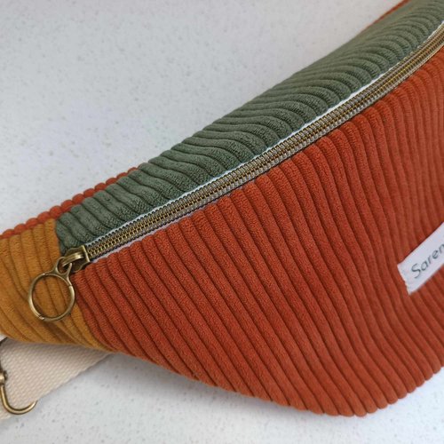 Sac banane velours côtelé,fabrication française,sac banane multicolore,velours kaki,terracotta, miel,