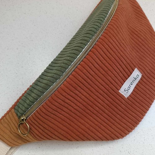 Sac banane velours côtelé,fabrication française,sac banane multicolore,velours kaki,terracotta, miel,