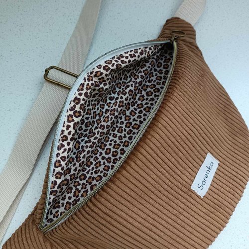 Sac banane velours côtelé marron,fabrication française,sac banane fait main,