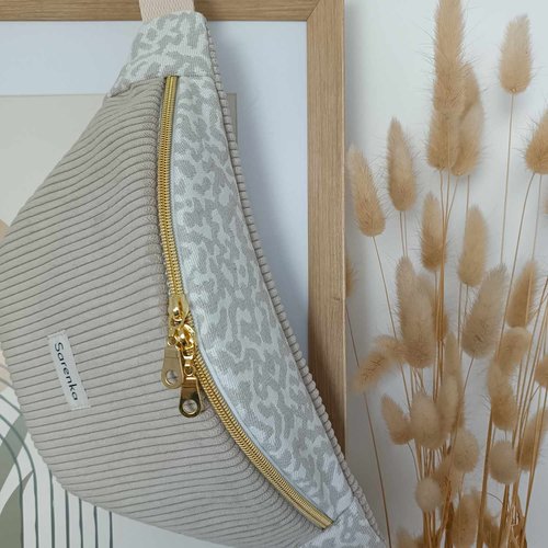 Sac banane velours côtelé beige,fait  main en france,