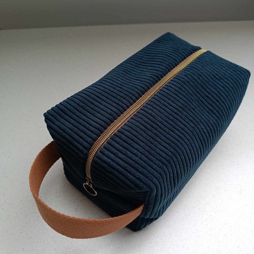 Trousse voyage pour homme en velours côtelé,velours côtelé marine,fait main,