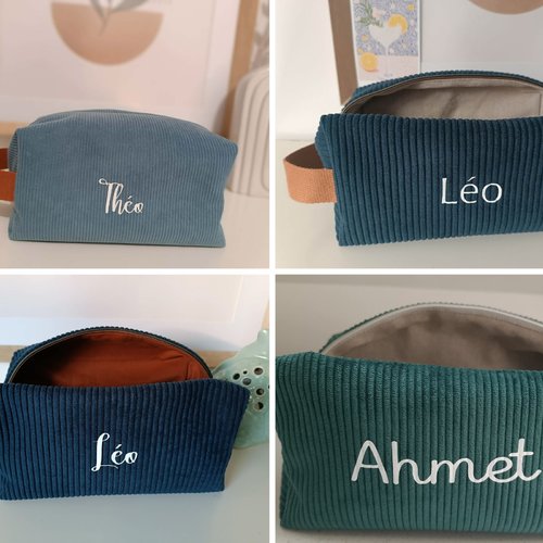 Trousse voyage pour homme en velours côtelé,velours côtelé marine,fait main,