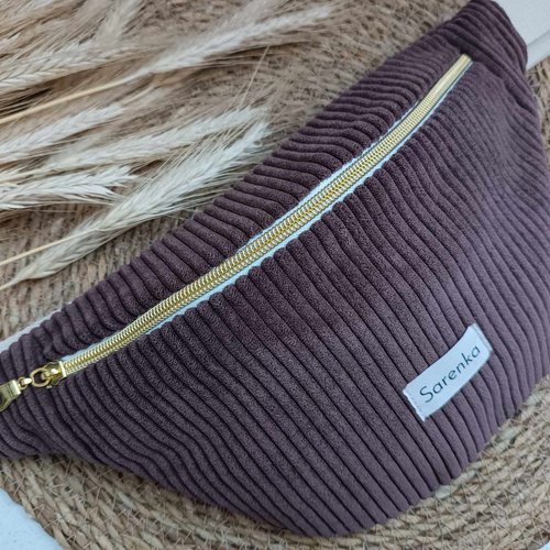 Sac banane velours côtelé marron,fait main en france,