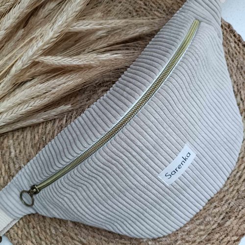 Sac banane velours côtelé beige,fabrication française,sac banane tendance,