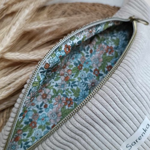 Sac banane velours côtelé beige,fabrication française,sac banane tendance,
