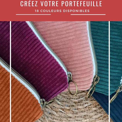 Porte-monnaie personnalisée  en velours côtelé,fait main en france,